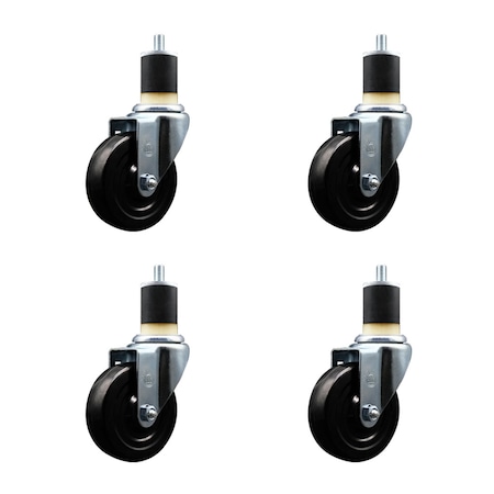 Service Caster 4'' SS Soft Rubber Wheel Swivel 1-7/8'' Expanding Stem Caster Set, 4PK SCC-SSEX20S414-SRS-178-4